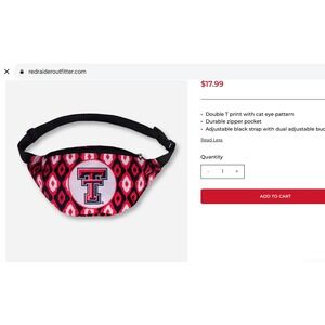 Texas Tech Red Raiders Fanny Pack Belt Bag Double T Logo Adjustable Black Strap
